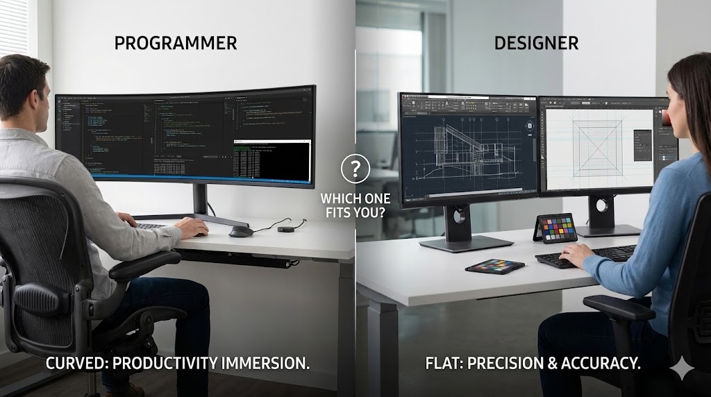 Monitor Curved vs Flat: Mana yang Lebih Nyaman untuk Coding dan Desain?